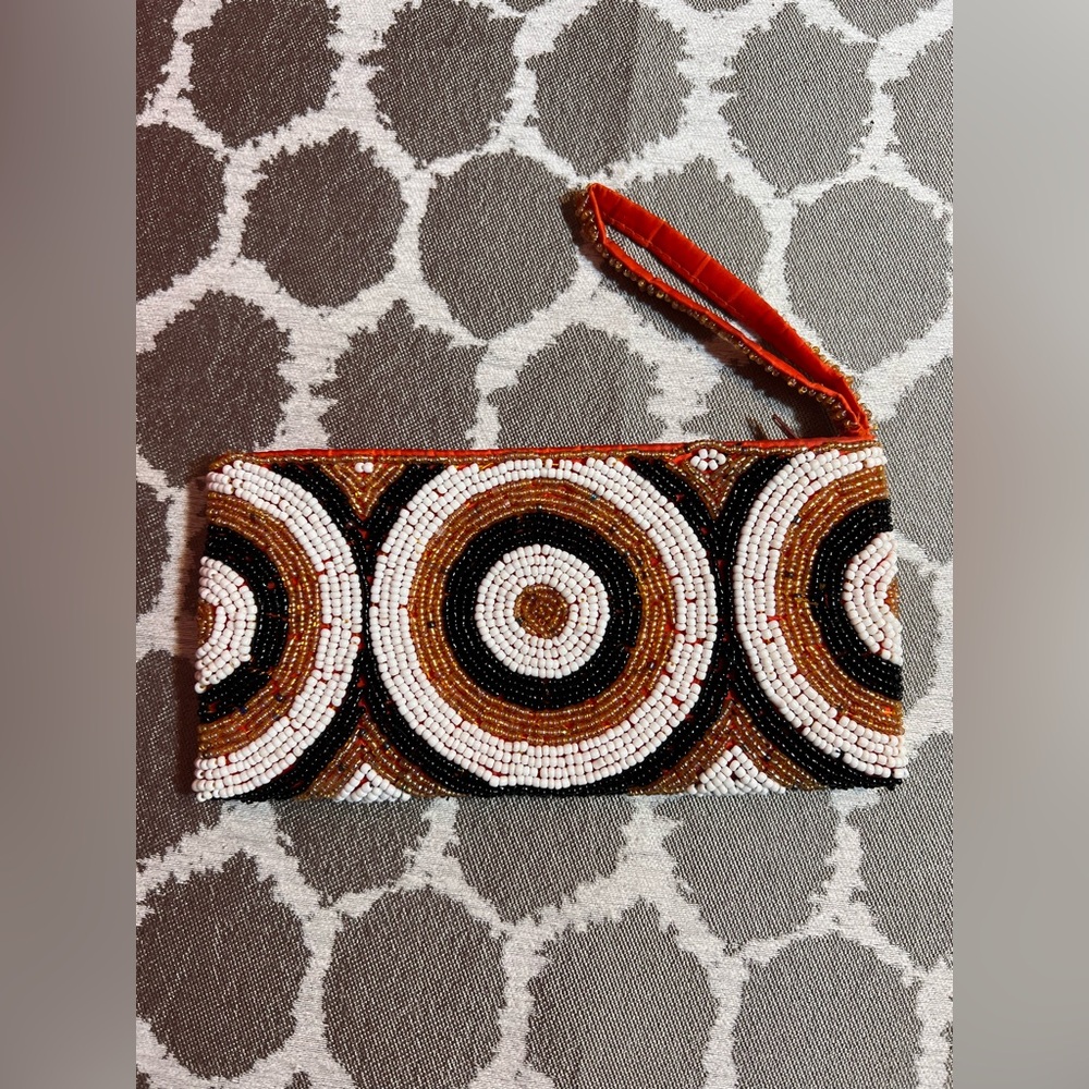 Beaded Multicolor Clutch Wristlet retro beaded 
Vibrant orange lining